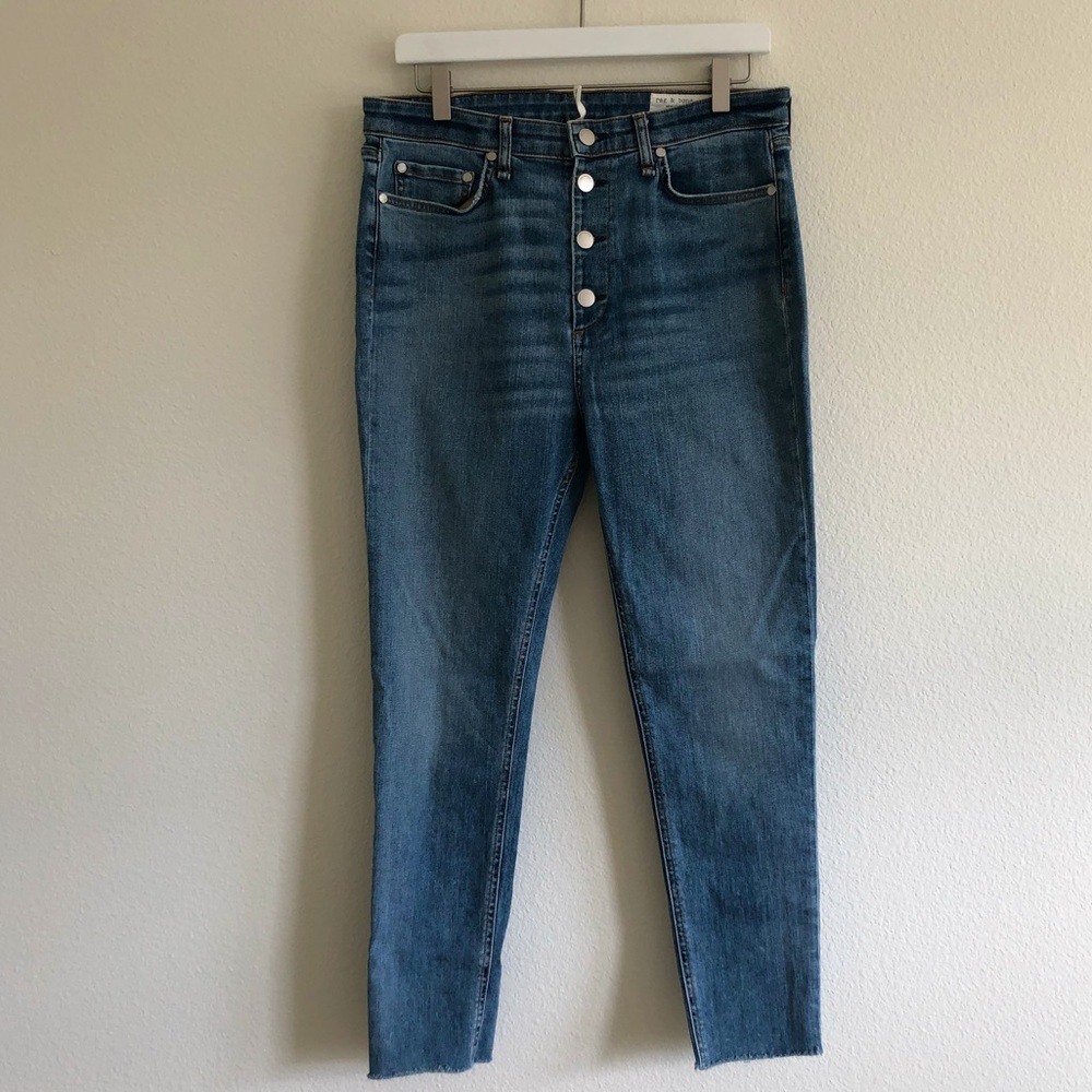 Rag & Bone Nina High Rise Ankle Skinny Jean 30 Front Button Wash Color Farrah